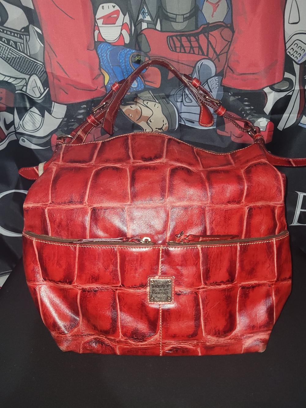 Dooney & Bourke Red Croc-Embossed Leather Satchel
